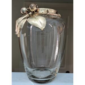 Lavorazione Arte Italian Vase Rare Glass And Sculpted Silver Fruit Large Rare